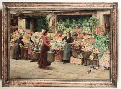 Stefano Novo (1862-1927)scena di Mercato a Venezia