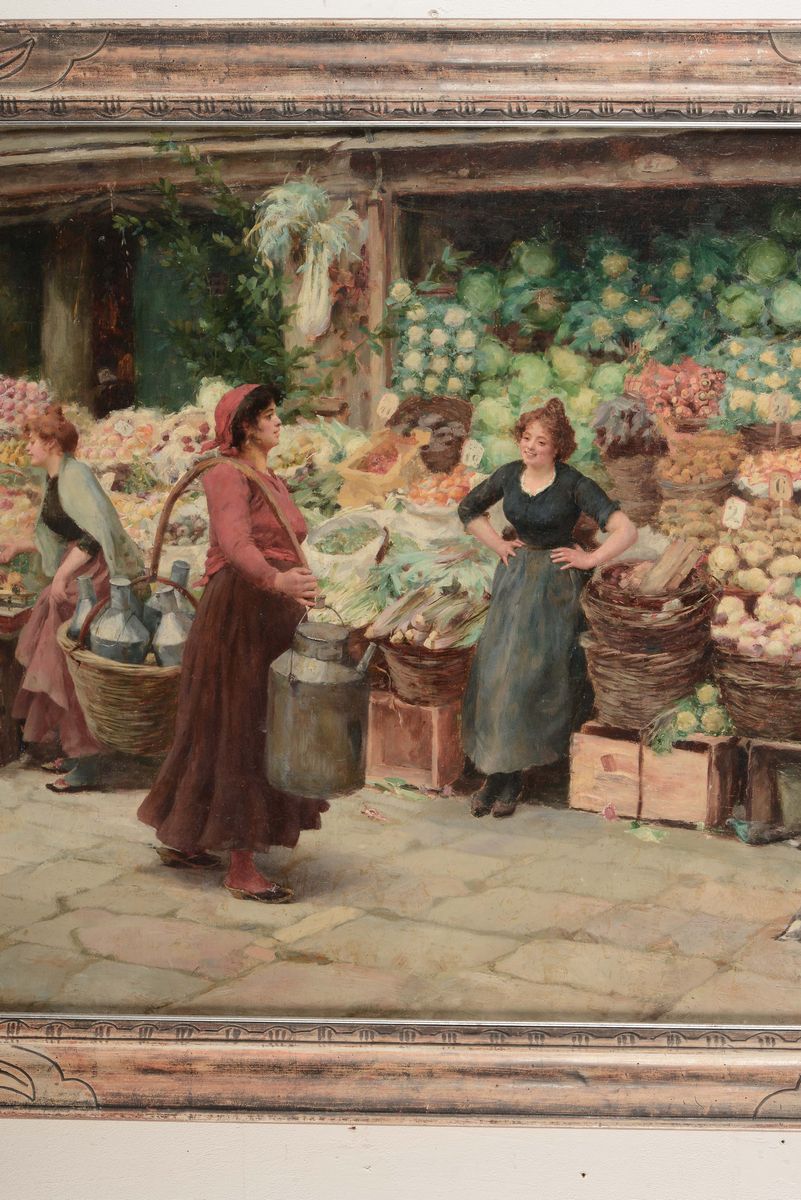 Stefano Novo (1862-1927)scena di Mercato a Venezia