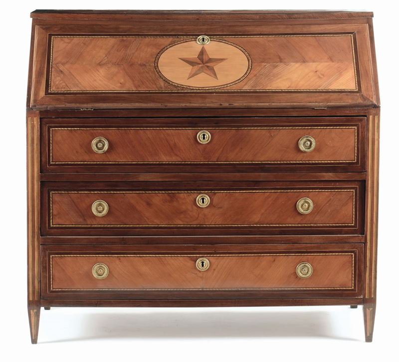 Ribalta Luigi XVI lastronata, filettata ed intarsiata, Francia inizi XIX secolo  - Auction Fine Arts from refined private house - Cambi Casa d'Aste