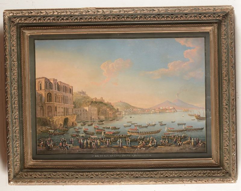 G. Rebello Corteo delle barche reali a Palazzo Donn'Anna a Posillipo  - Auction Fine Arts from refined private house - Cambi Casa d'Aste