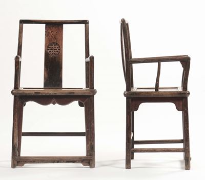 Coppia di Poltrone in Legno di Homu Intagliato, Cina, Dinastia Qing, XIX Secolo