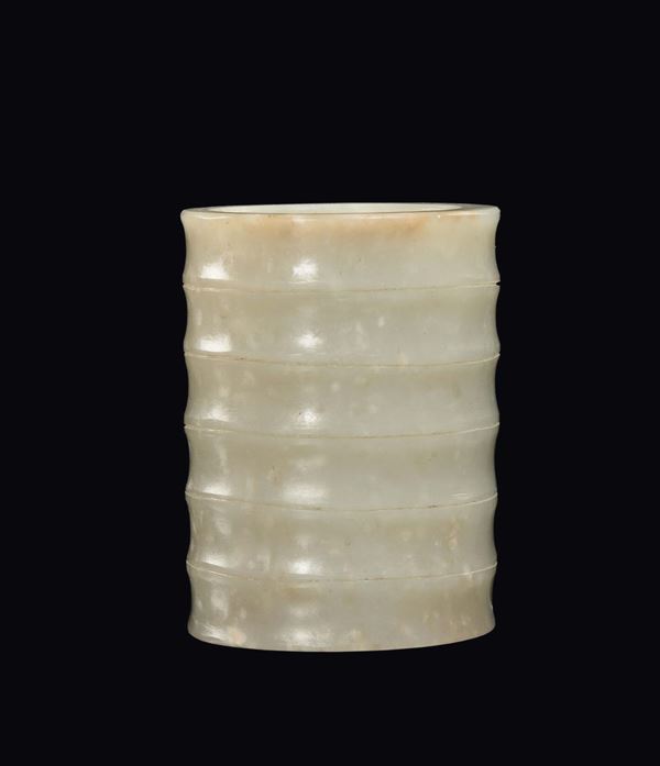 A Celadon jade cylinder, China, Qing Dynasty, Qianlong period (1736-1796)