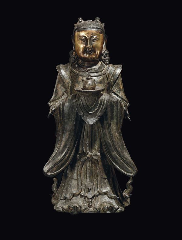 Grande scultura di Guanyin in bronzo, Cina, Dinastia Ming, XVII secolo
