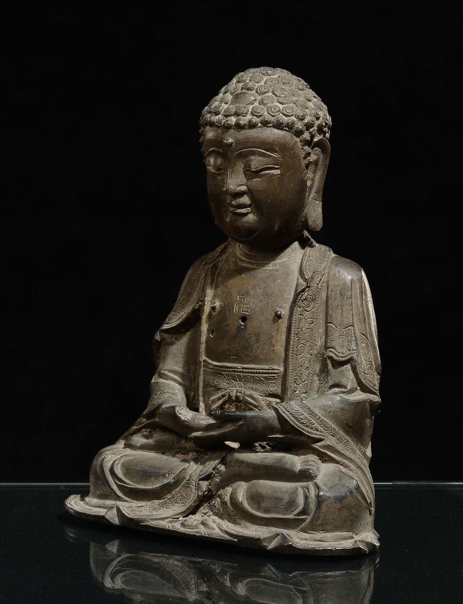 Sakyamuni in Bronzo con Svastica, Cina, Dinastia Ming, XVII Secolo
