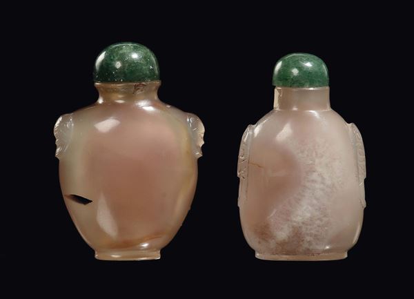 A pair of agate snuff bottles, China, Qing Dynasty, 19th century