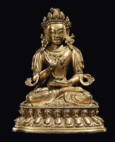 Statuina di Adibuddha in Bronzo Dorato, Cina, Dinastia Qing, XVIII Secolo