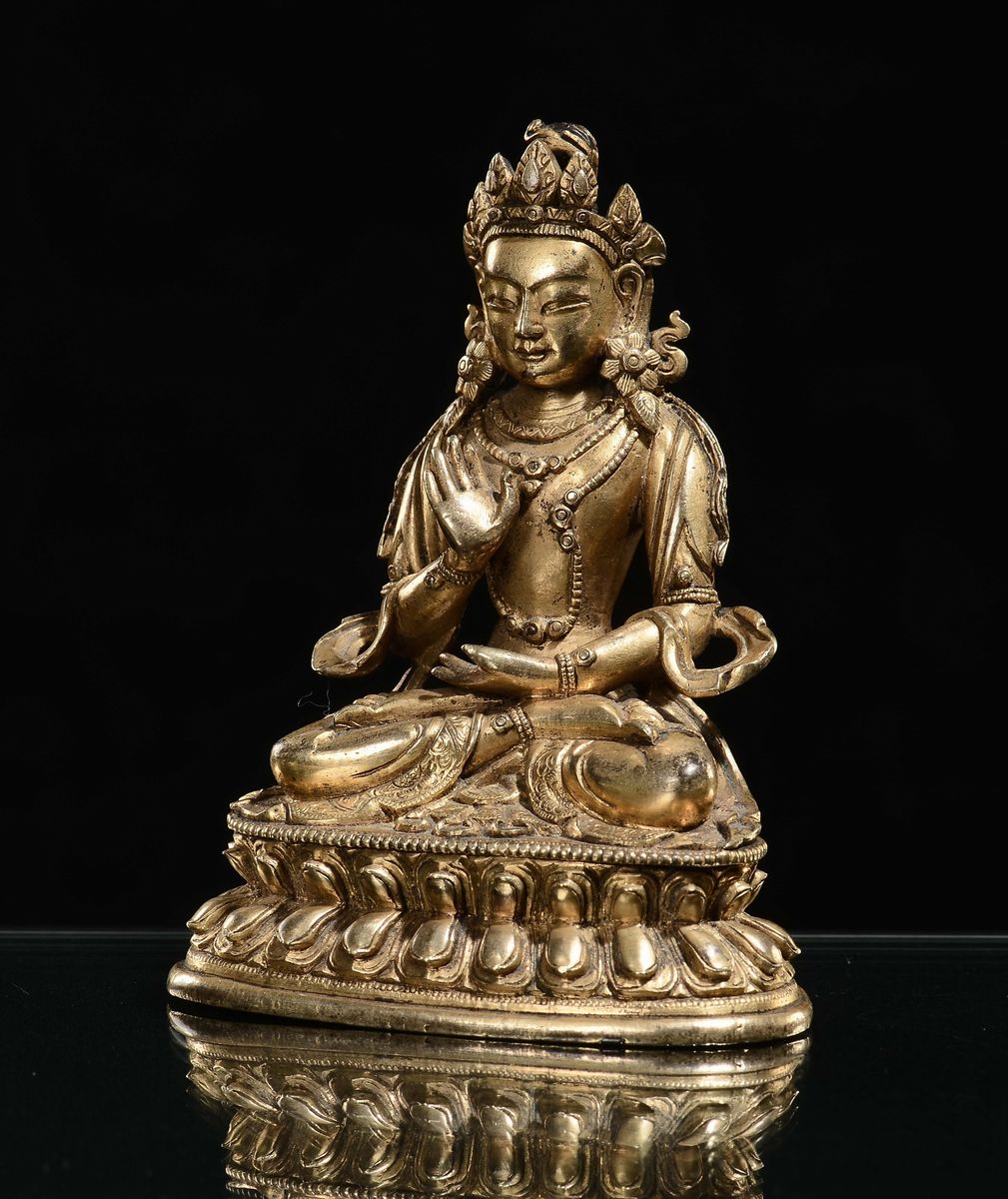 Statuina di Adibuddha in Bronzo Dorato, Cina, Dinastia Qing, XVIII Secolo