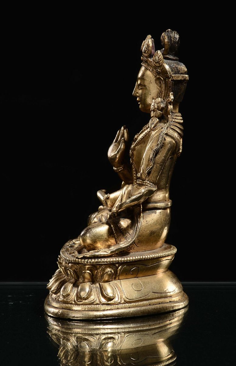 Statuina di Adibuddha in Bronzo Dorato, Cina, Dinastia Qing, XVIII Secolo