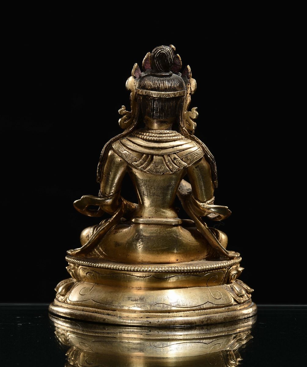 Statuina di Adibuddha in Bronzo Dorato, Cina, Dinastia Qing, XVIII Secolo