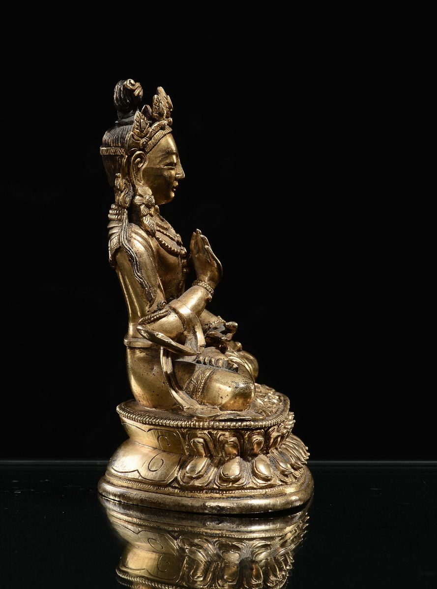 Statuina di Adibuddha in Bronzo Dorato, Cina, Dinastia Qing, XVIII Secolo