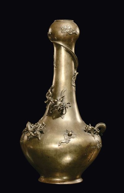 Grande Vaso in Bronzo con Applicazioni di Dragoni in Rilievo, Cina, Dinastia Qing, Epoca Kangxi (...