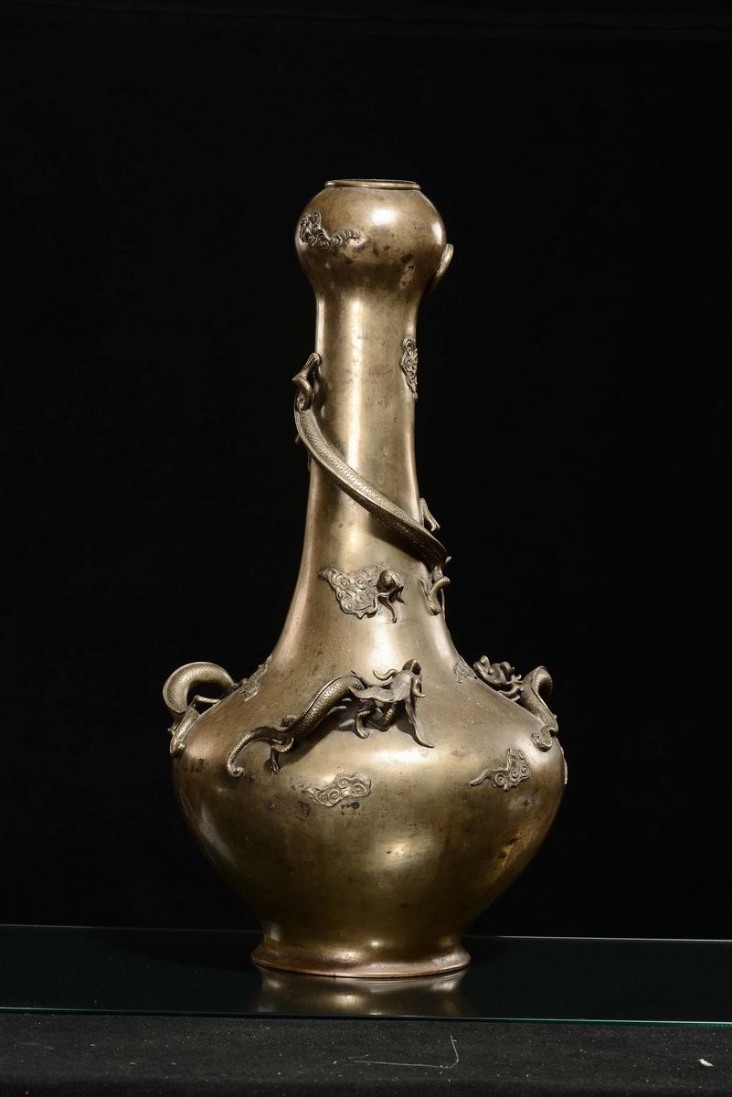 Grande Vaso in Bronzo con Applicazioni di Dragoni in Rilievo, Cina, Dinastia Qing, Epoca Kangxi (...
