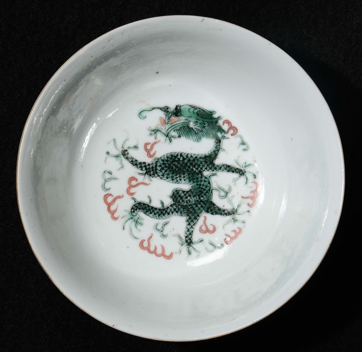 Coppetta in Porcellana con Drago su Sfondo Marrone, Cina, Dinastia Qing, XIX Secolo