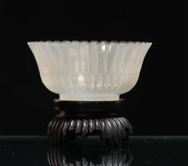 A white agate ribbed libation cup, China, 20th century