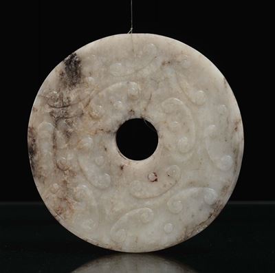 Pi in Giada Celadon a Motivi Arcaici, Cina, Dinastia Qing, XIX Secolo