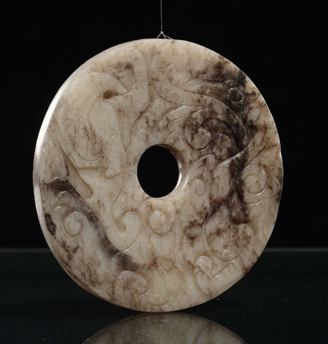 Pi in Giada Celadon a Motivi Arcaici, Cina, Dinastia Qing, XIX Secolo