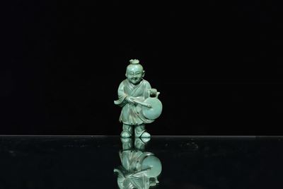 Fanciullo Suonatore di Gong in Turchese, Cina, Dinastia Qing, XIX Secolo