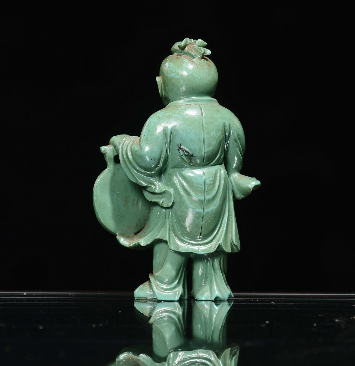 Fanciullo Suonatore di Gong in Turchese, Cina, Dinastia Qing, XIX Secolo