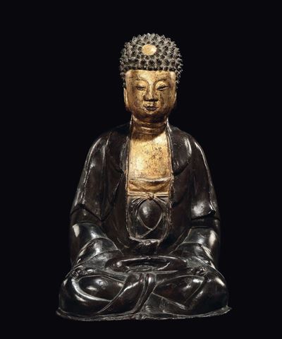 Grande Buddha in Bronzo Laccato e Dorato, Cina, Dinastia Ming, XVII Secolo