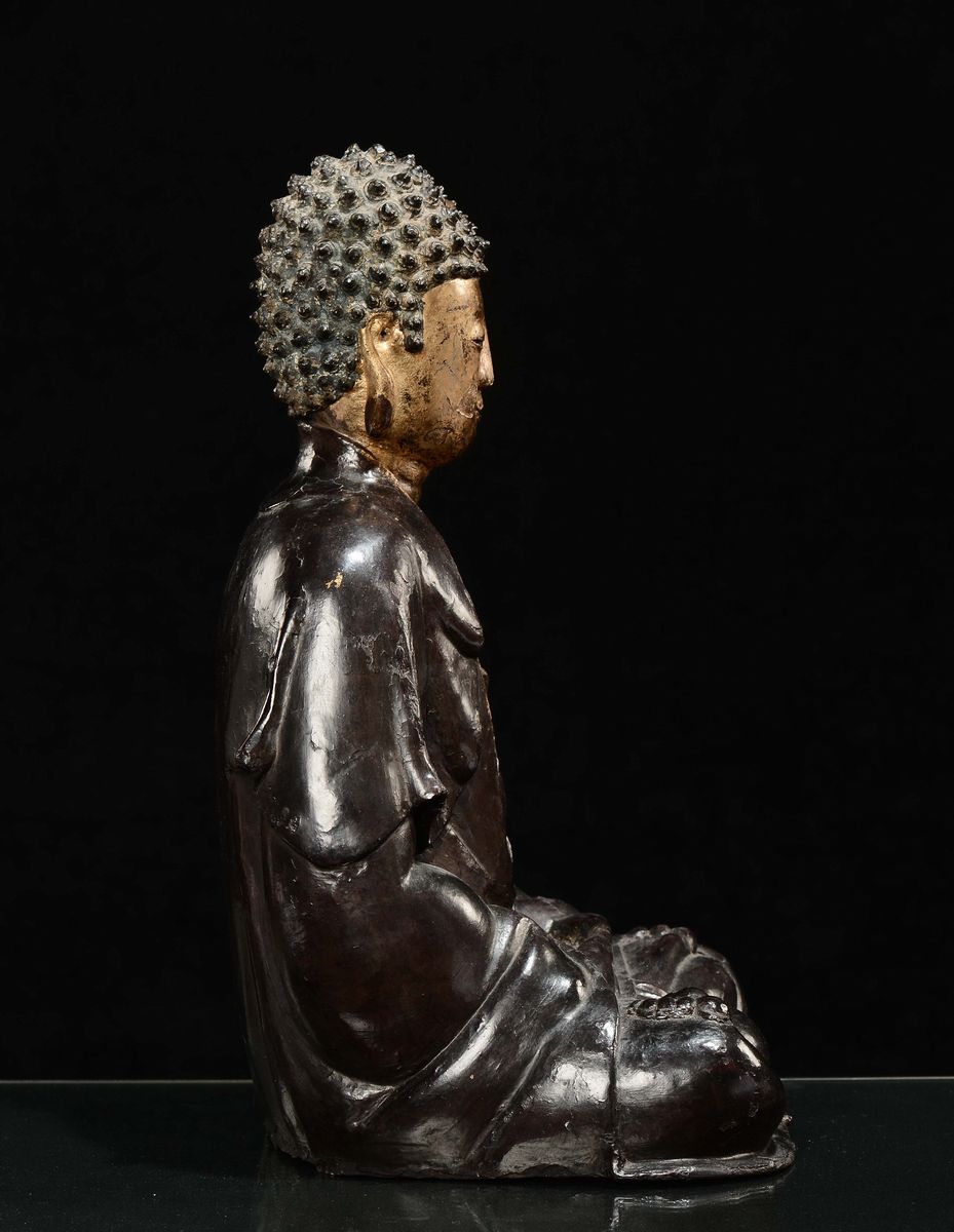 Grande Buddha in Bronzo Laccato e Dorato, Cina, Dinastia Ming, XVII Secolo