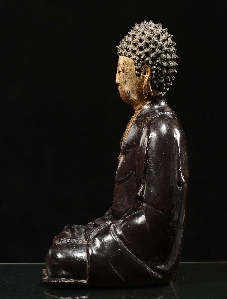 Grande Buddha in Bronzo Laccato e Dorato, Cina, Dinastia Ming, XVII Secolo