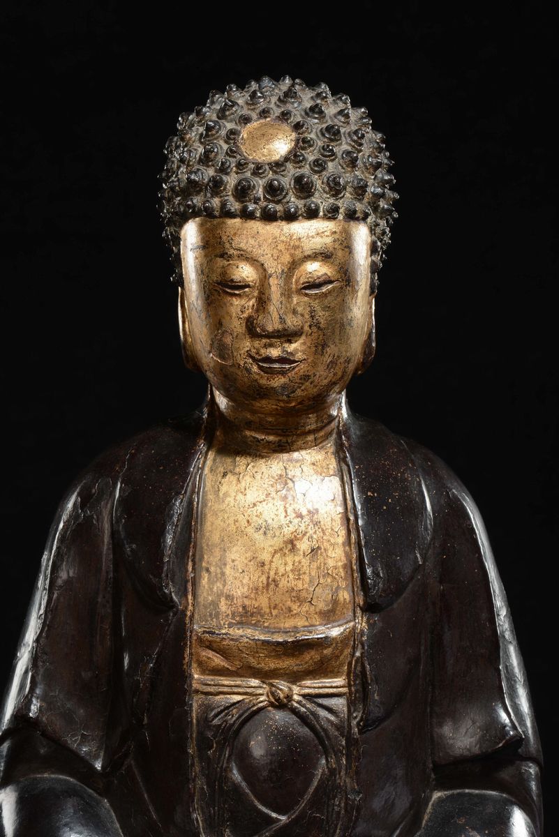Grande Buddha in Bronzo Laccato e Dorato, Cina, Dinastia Ming, XVII Secolo