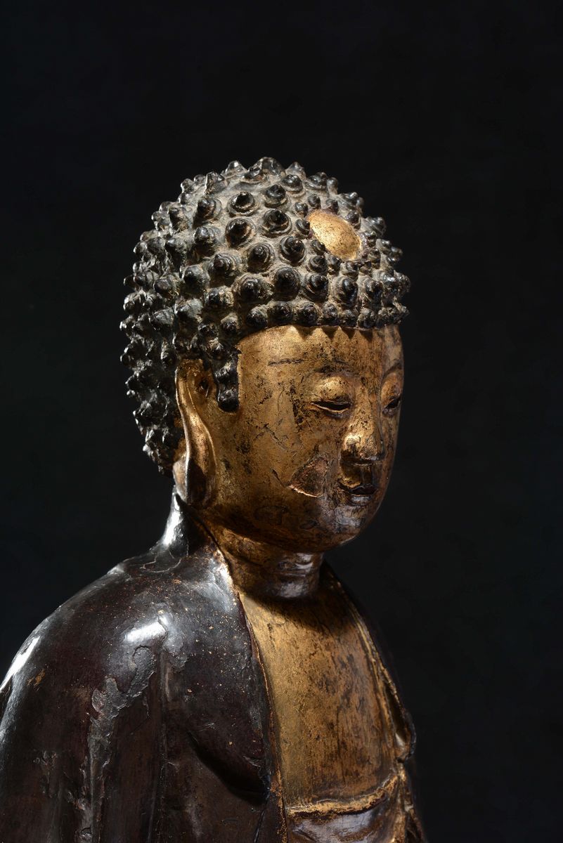 Grande Buddha in Bronzo Laccato e Dorato, Cina, Dinastia Ming, XVII Secolo