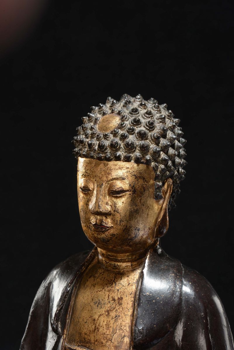 Grande Buddha in Bronzo Laccato e Dorato, Cina, Dinastia Ming, XVII Secolo