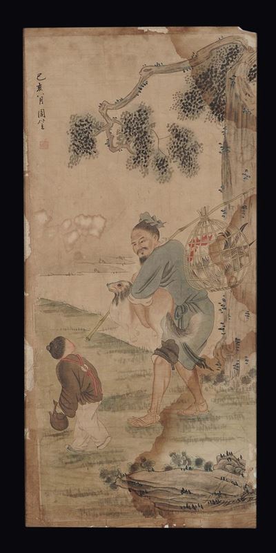 Quattro Pannelli con Raffigurazioni di Saggi e Scene di Vita Orientale, Cina, Dinastia Qing, Iniz...