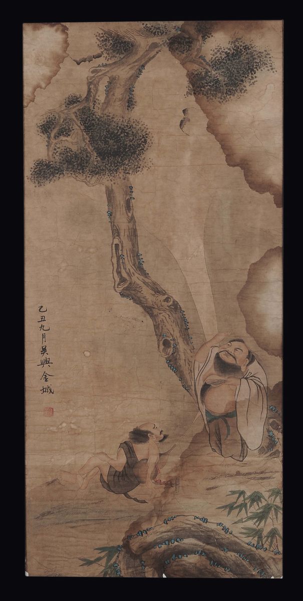 Quattro Pannelli con Raffigurazioni di Saggi e Scene di Vita Orientale, Cina, Dinastia Qing, Iniz...