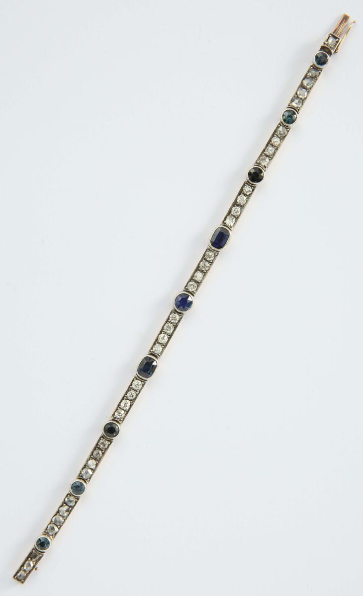 A sapphire, old cut diamond, silver and gold bracelet  - Auction Fine Jewels - I - Cambi Casa d'Aste