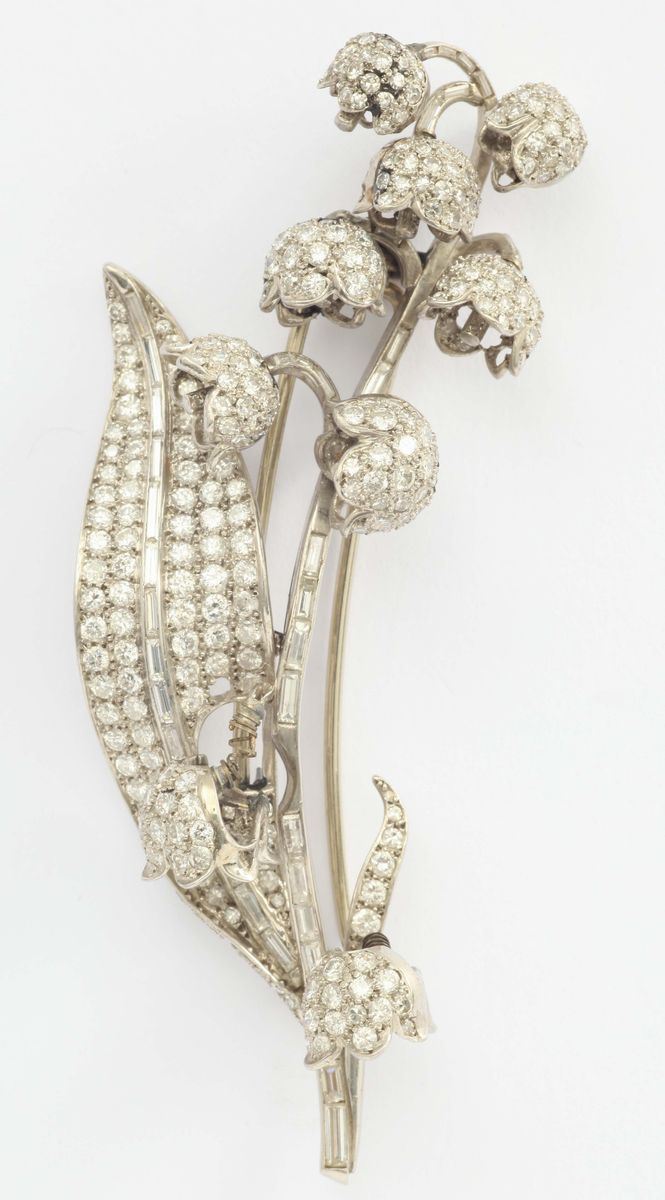 Spilla en tramblant con diamanti rappresentante “mughetti”  - Auction Fine Jewels - I - Cambi Casa d'Aste