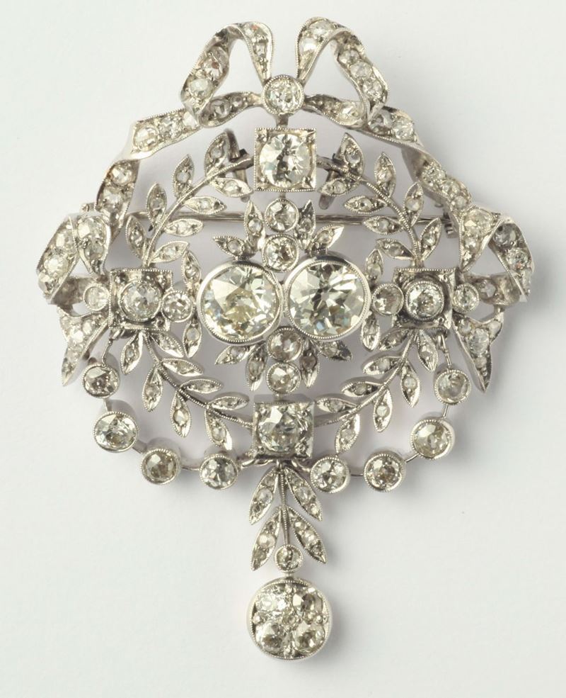 An old cut diamond and platinum brooch  - Auction Fine Jewels - I - Cambi Casa d'Aste