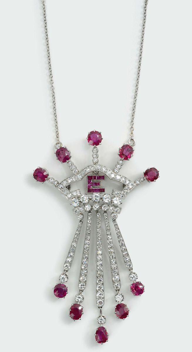 Girocollo con rubini Burma naturali, diamanti e diamanti taglio a rosa  - Asta Fine Jewels - I - Cambi Casa d'Aste