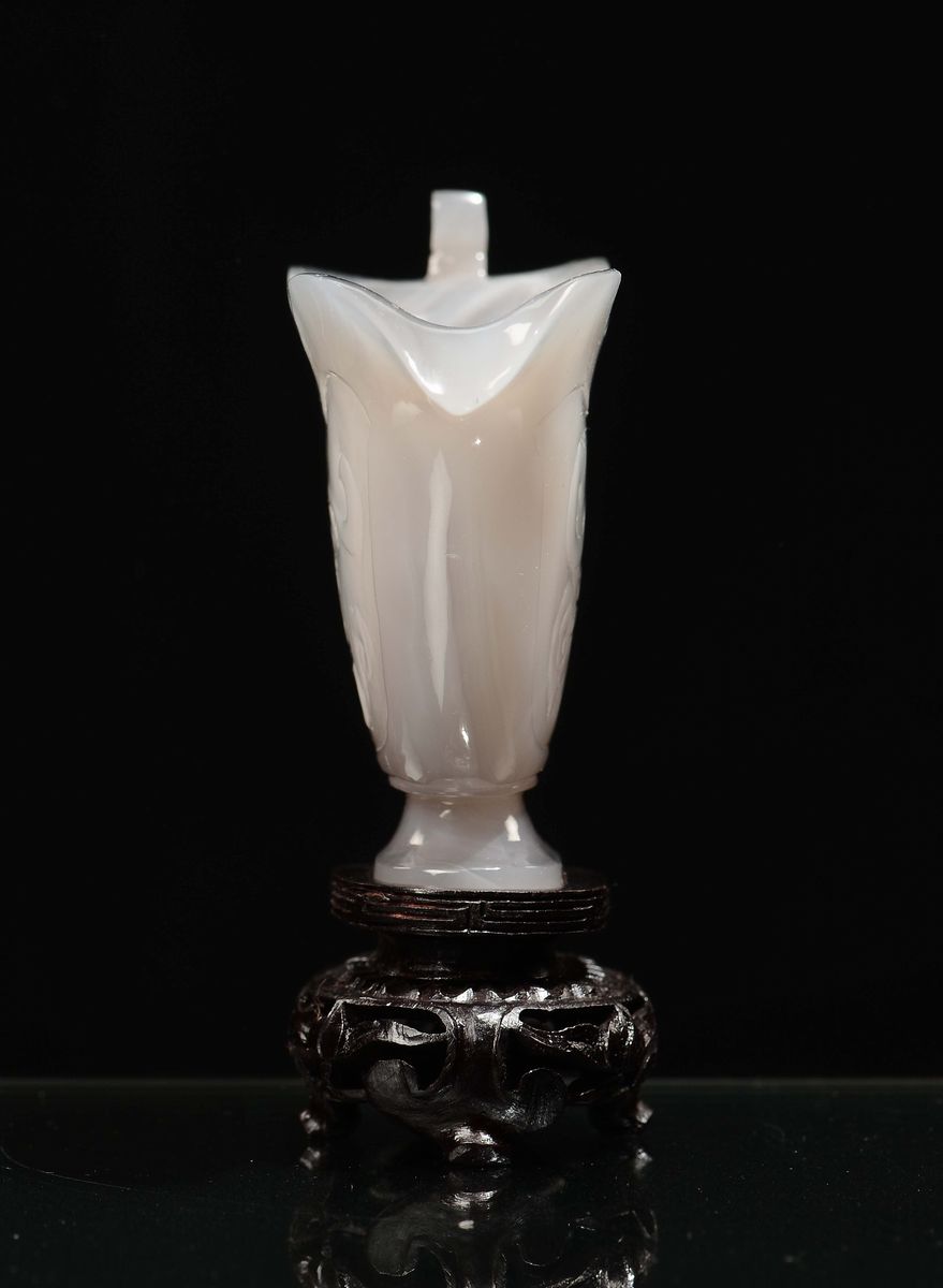 Salsiera in Agata Bianca con Manico Decorato, Cina, Dinastia Qing, XIX Secolo