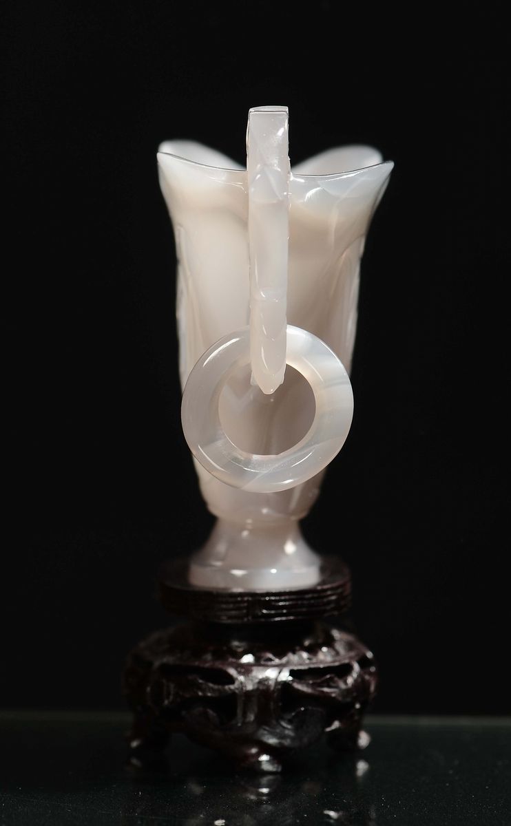 Salsiera in Agata Bianca con Manico Decorato, Cina, Dinastia Qing, XIX Secolo