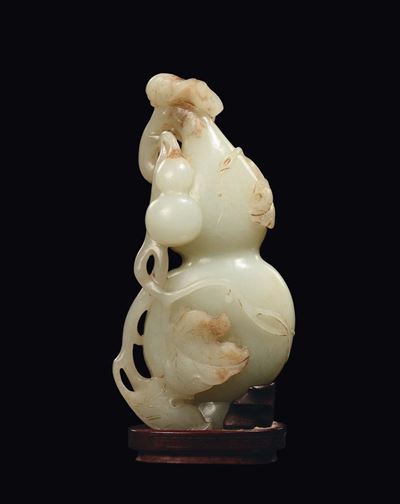 Scultura in Giada Celadon a Forma di Doppia Zucca, Cina, Dinastia Ming, XVII Secolo