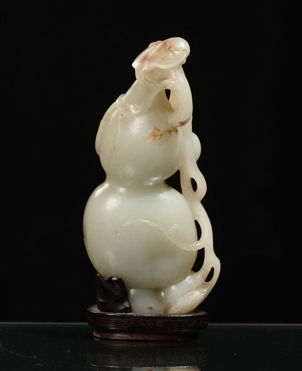 Scultura in Giada Celadon a Forma di Doppia Zucca, Cina, Dinastia Ming, XVII Secolo