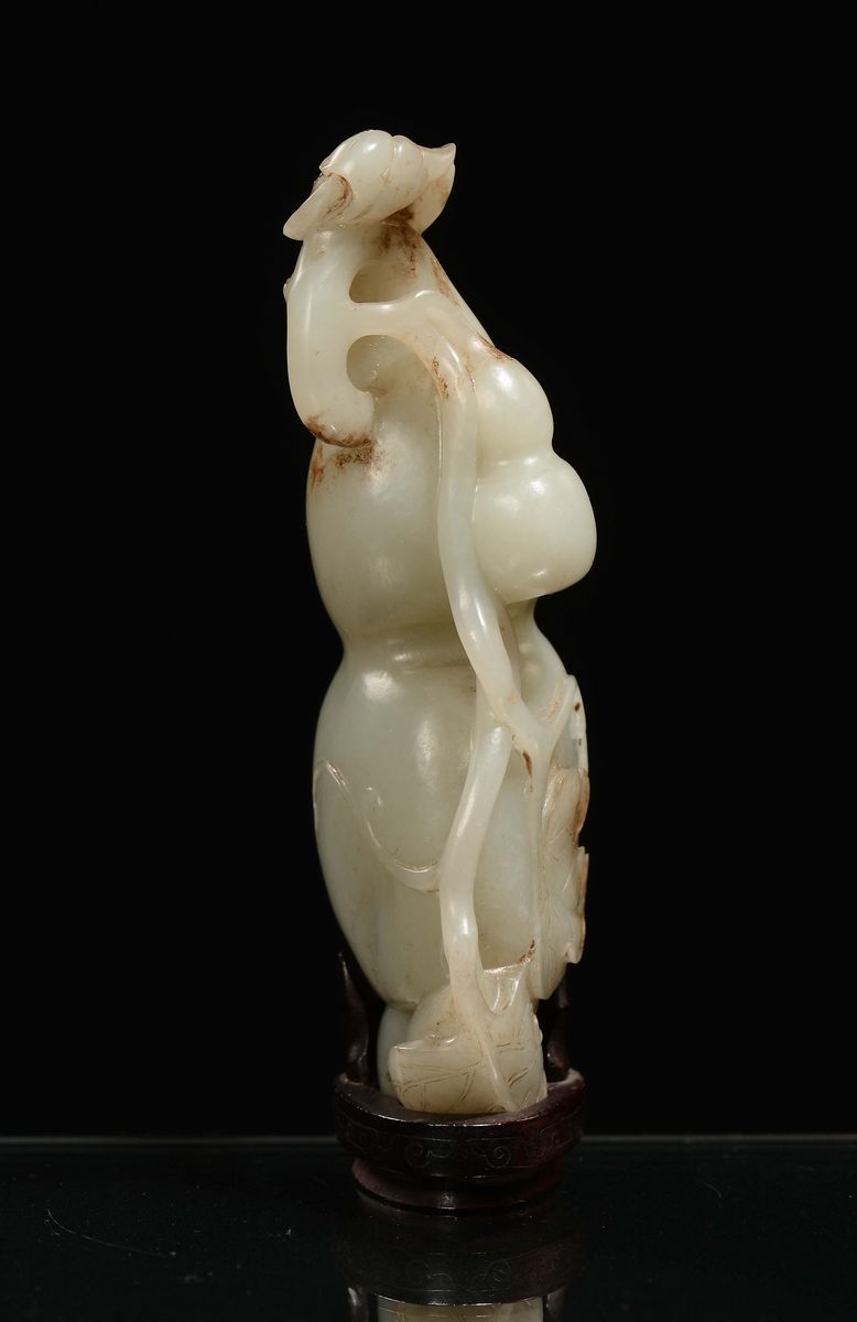 Scultura in Giada Celadon a Forma di Doppia Zucca, Cina, Dinastia Ming, XVII Secolo