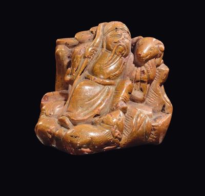 Gruppo con Saggio ed Animali in Pietra Medicale Cina, Dinastia Qing, Epoca Qianlong (1736-1795)