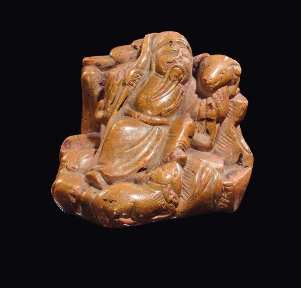 Gruppo con saggio ed animali in pietra medicale Cina, Dinastia Qing, epoca Qianlong (1736-1795)