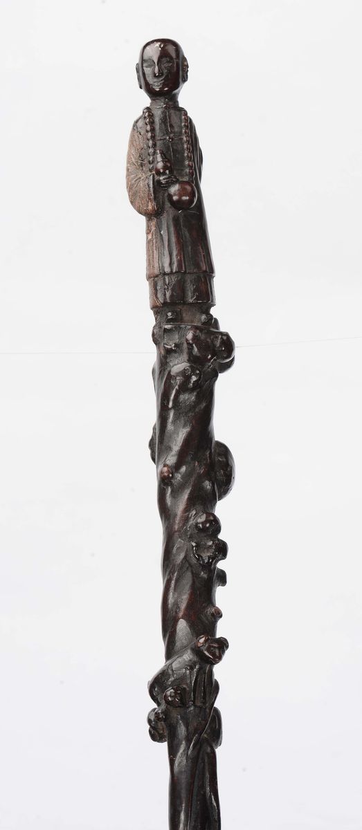 Bastone in Legno Scolpito, Cina, Dinastia Qing, XIX Secolo