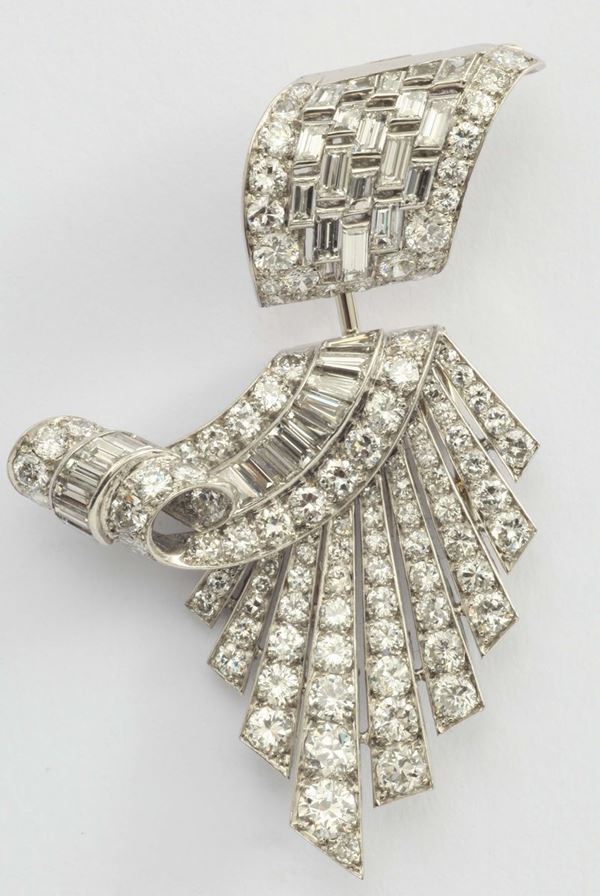 A diamond and platinum brooch. Signed G. Petochi, Roma