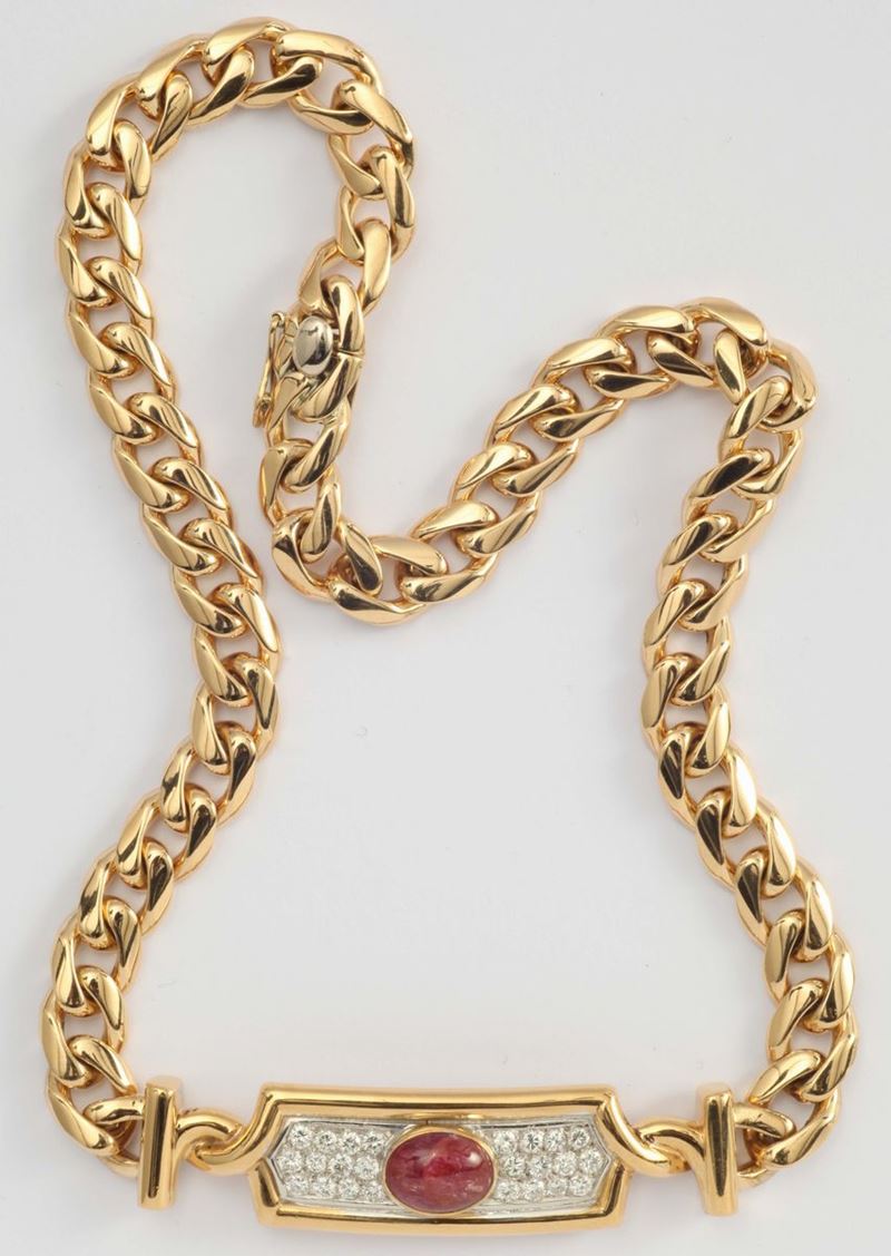 Bulgari, girocollo con rubino cabochon e diamanti  - Asta Fine Jewels - I - Cambi Casa d'Aste