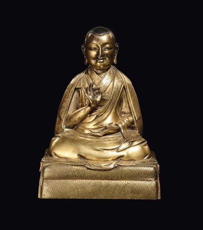 Bronzo Dorato Raffigurante Zaya Pandita, Cina, Tibet, Epoca Qianlong (1736-1796)