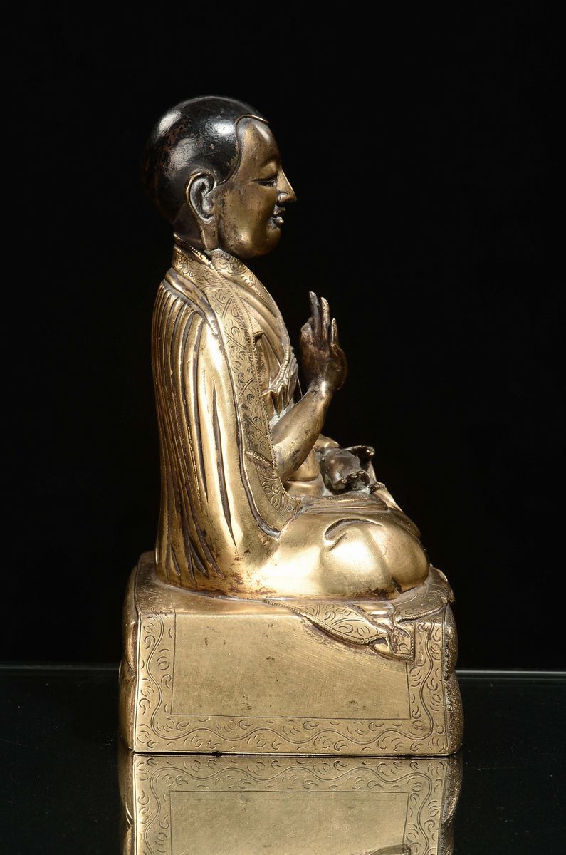 Bronzo Dorato Raffigurante Zaya Pandita, Cina, Tibet, Epoca Qianlong (1736-1796)