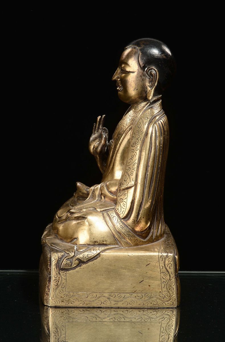 Bronzo Dorato Raffigurante Zaya Pandita, Cina, Tibet, Epoca Qianlong (1736-1796)