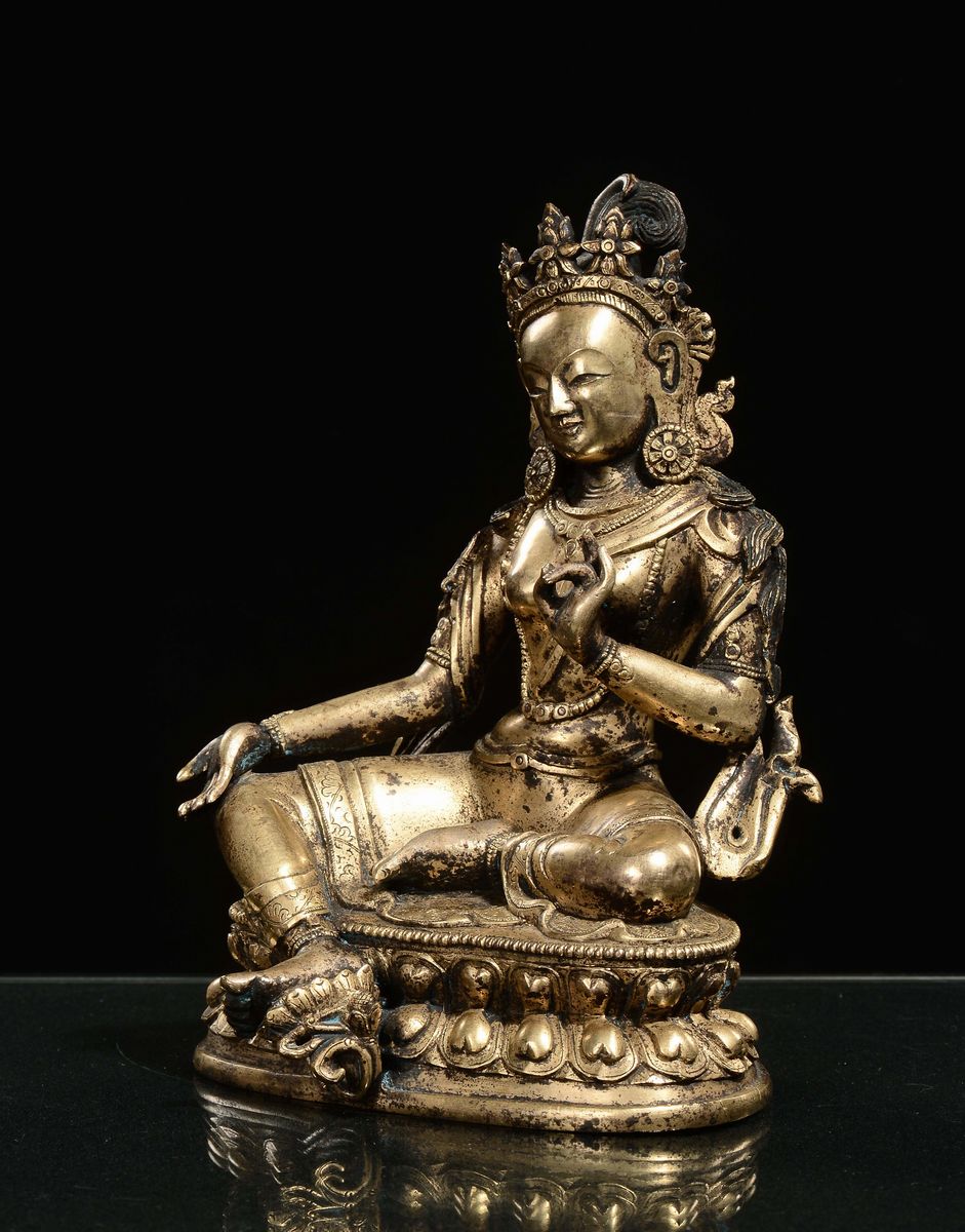 Bronzo Dorato Raffigurante Syama-tara, Cina, Dinastia Qing, Epoca Qianlong (1736-1796)