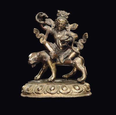 Bronzo Dorato Raffigurante Divinità del Dharmapala, Cina, Dinastia Ming, XVII Secolo