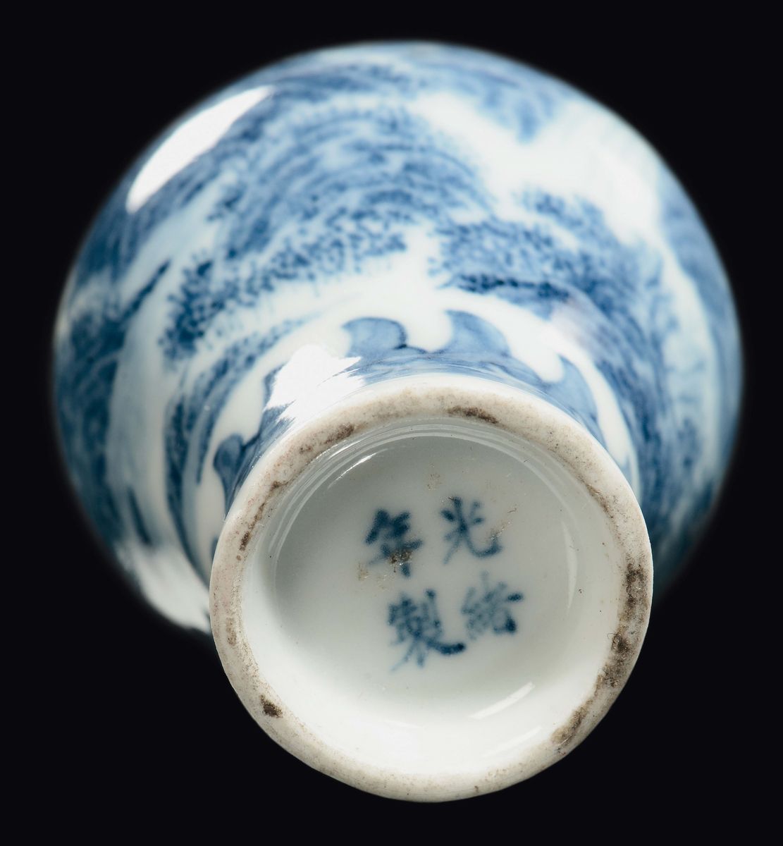Snuff Bottle in Porcellana Bianca e Blu, Cina, XX Secolo